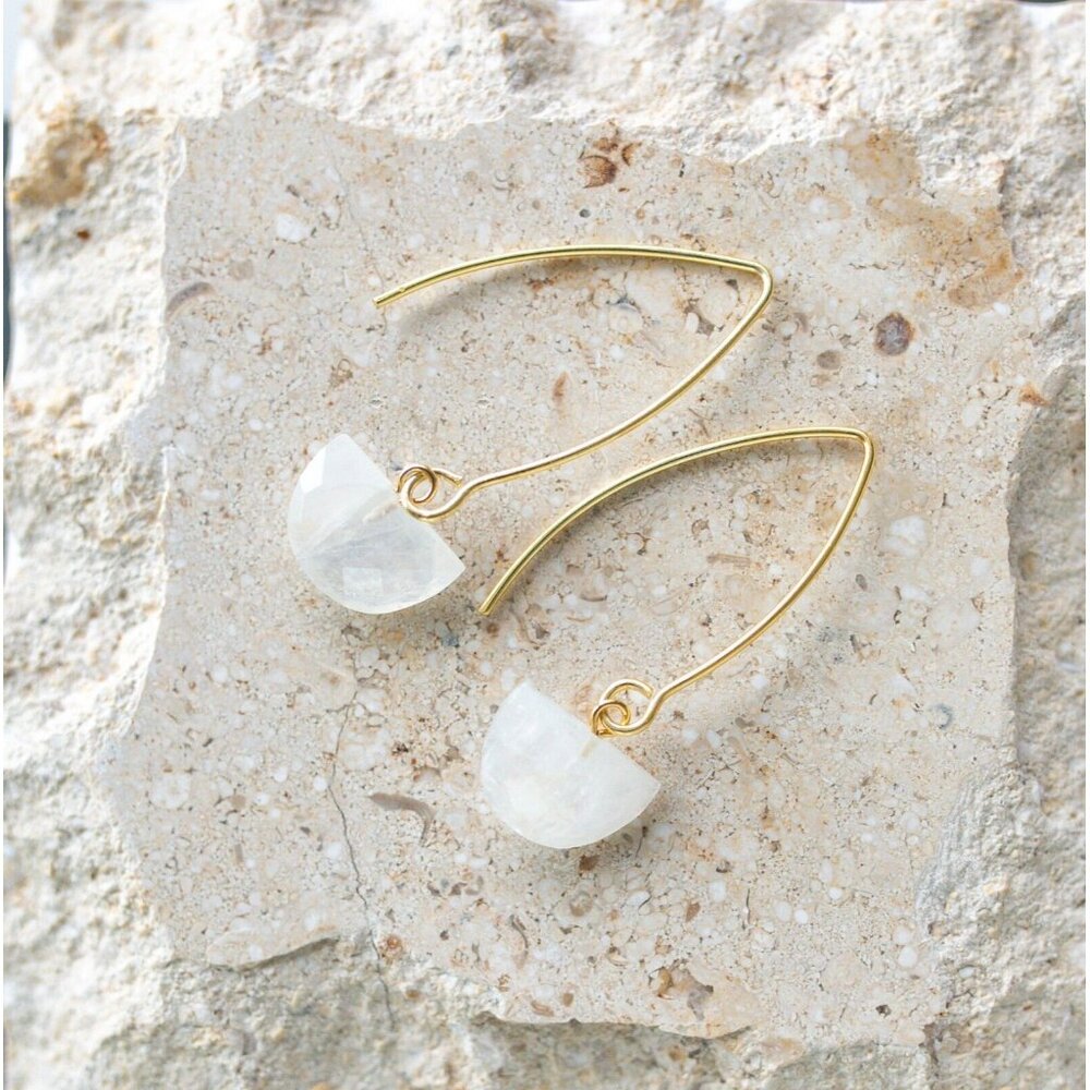 Moonstone Drop Earrings Waterproof Gold, Hypoallergenic, Non-Tarnish Jewelry - Picture 7 of 9